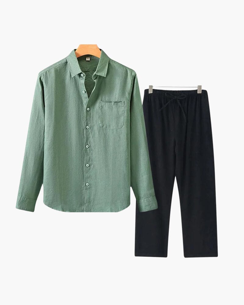 Old Money Linen Set (Long Sleeve) Volk Vert Noir S